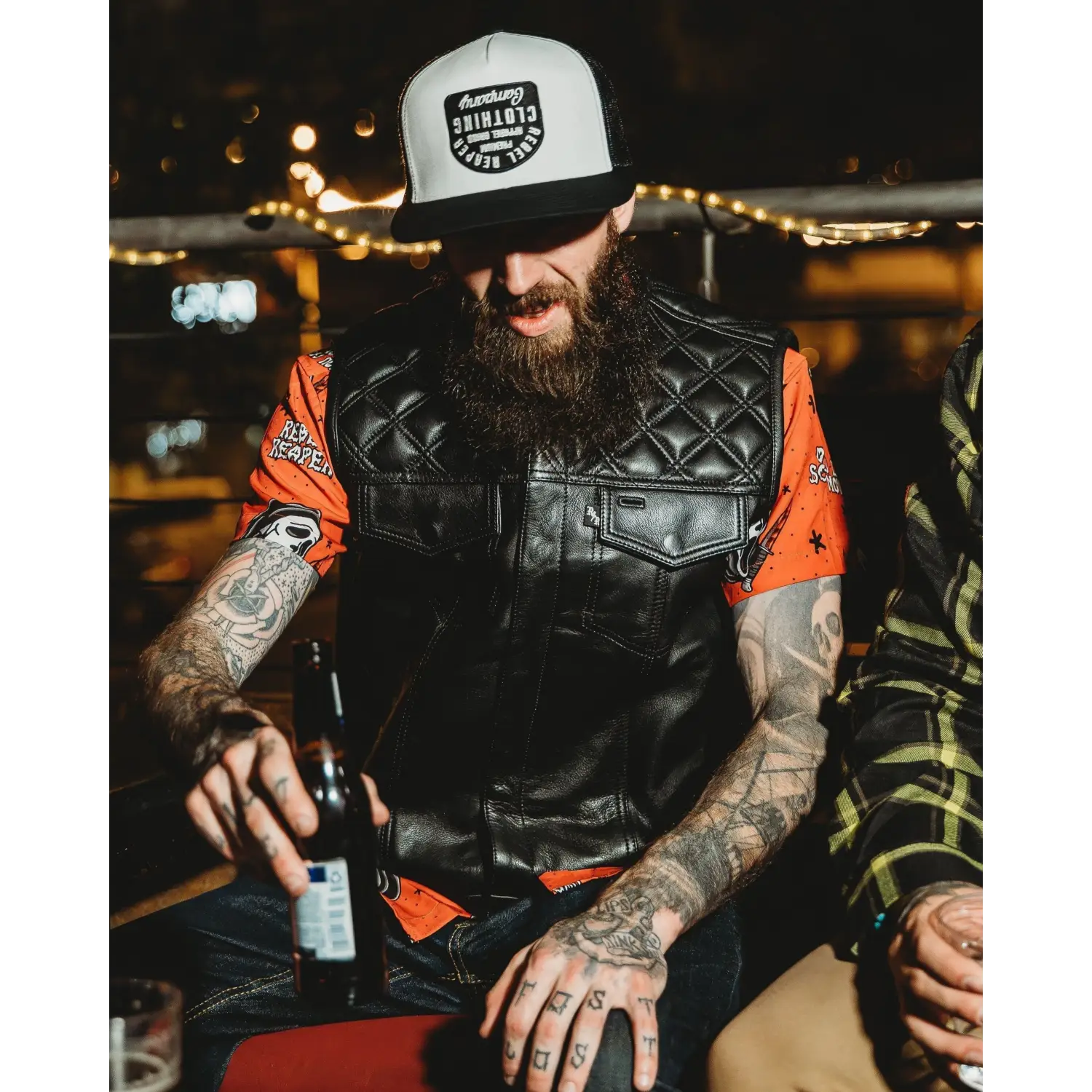Back In Black Leather Vest - Collarless | Rebel Reaper