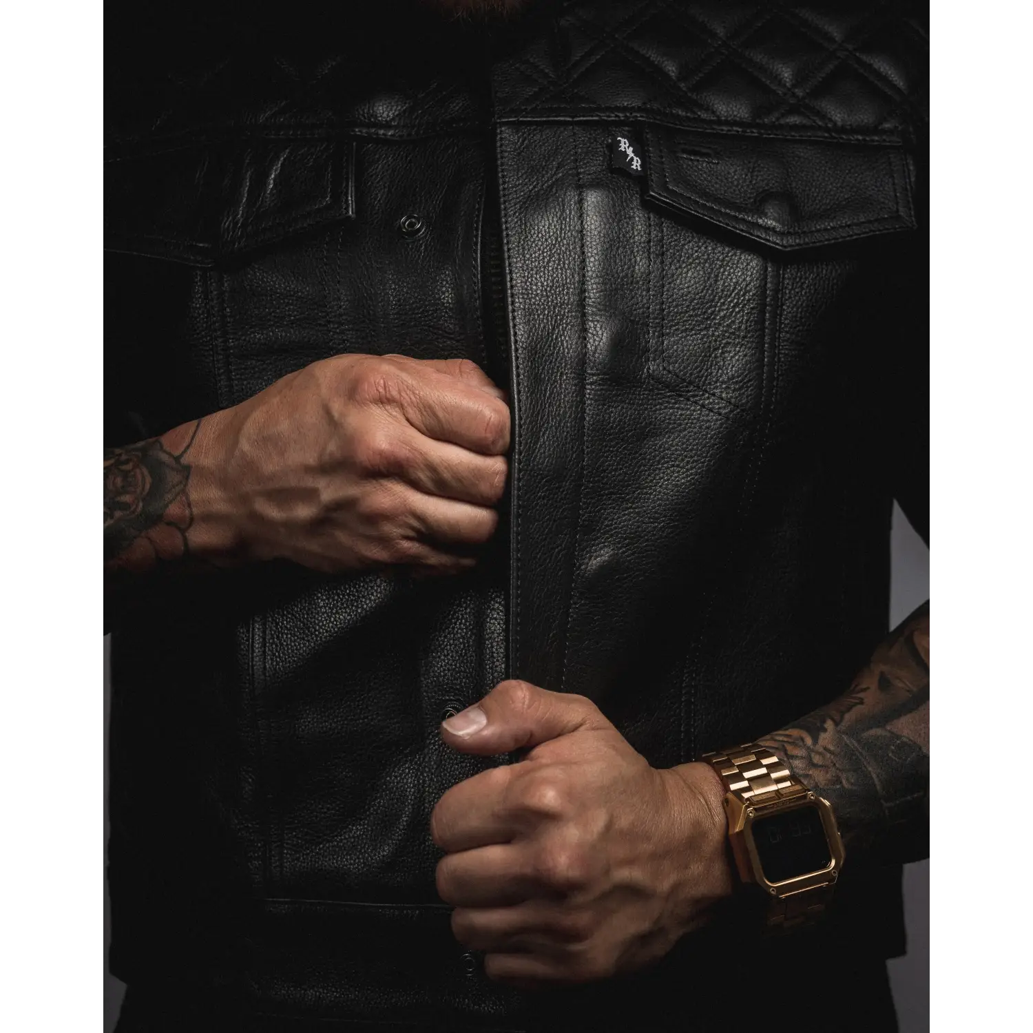 Back In Black Leather Vest - Collarless | Rebel Reaper
